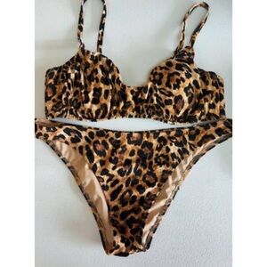 NWOT Shade & Shadow Leopard Print Underwire Bikini Set (34DD Top S Bottoms)